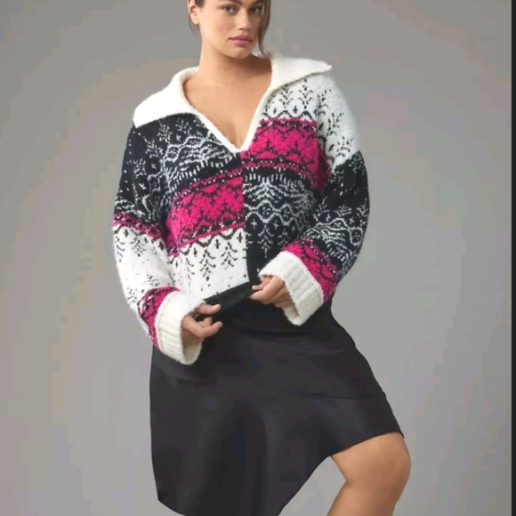Pilcro V-Neck Fuzzy Printed Popover Sweater soft cozy Size 3X - Picture 1 of 10